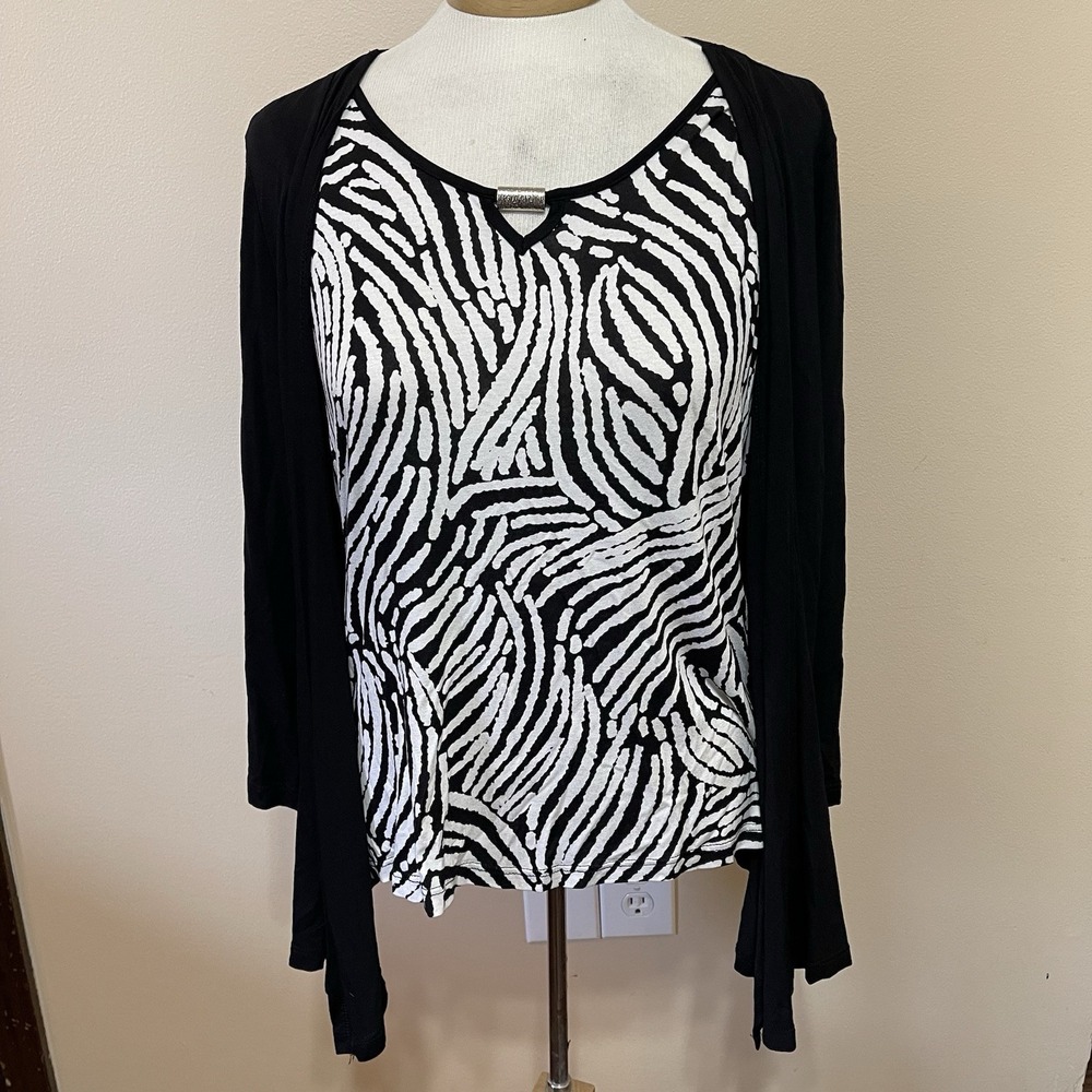 NWT Lanalee‎ Blouse S Black White MSRP $59.00 Slinky 2 in 1 Women's